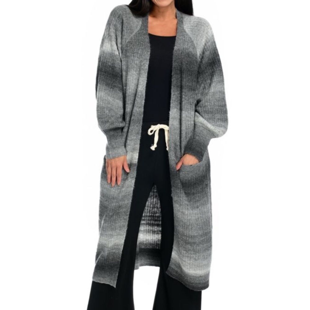 Women Theo & Spence‎ Gray Ombré Striped Cardigan